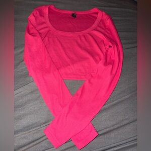 SHEIN Pink Long Sleeve Fitted CropTop